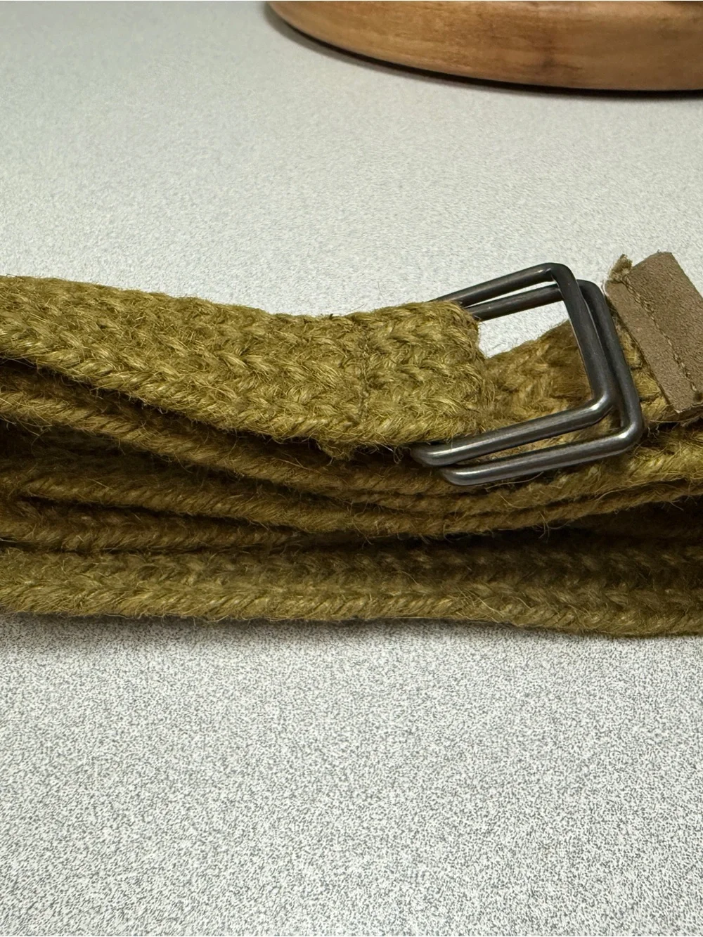 Vintage 1980s 100% Jute Woven Belt Olive Brown Double Ring Buckle 49”